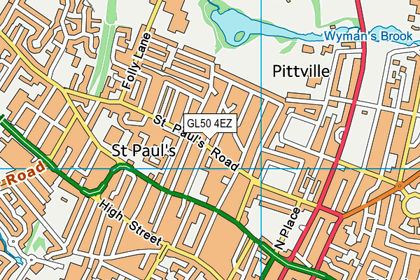 GL50 4EZ map - OS VectorMap District (Ordnance Survey)