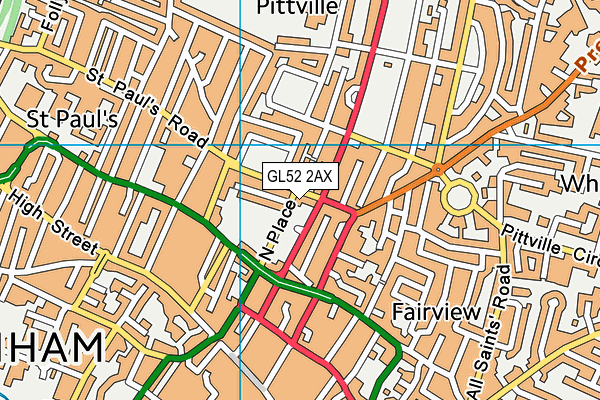 GL52 2AX map - OS VectorMap District (Ordnance Survey)