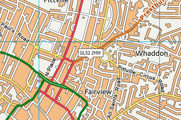 GL52 2HW map - OS VectorMap District (Ordnance Survey)