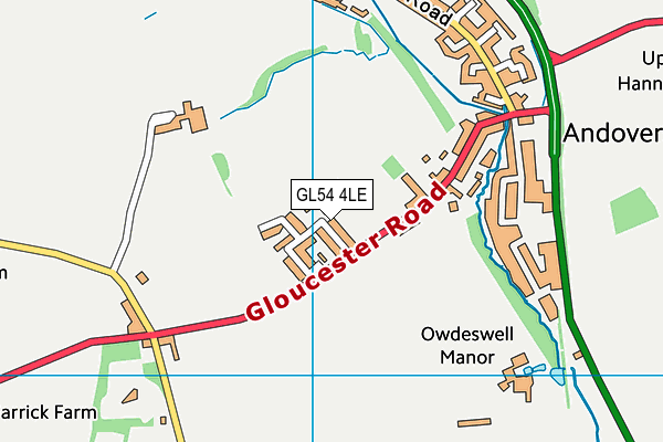 Andoversford Sports And Social Club map (GL54 4LE) - OS VectorMap District (Ordnance Survey)