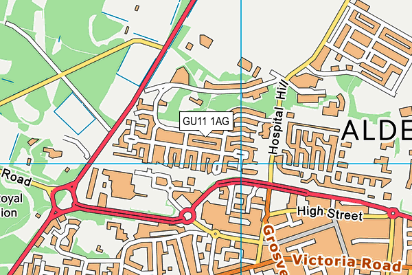 GU11 1AG map - OS VectorMap District (Ordnance Survey)