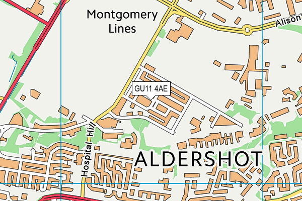 GU11 4AE map - OS VectorMap District (Ordnance Survey)