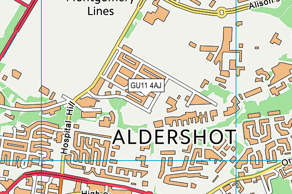 GU11 4AJ map - OS VectorMap District (Ordnance Survey)