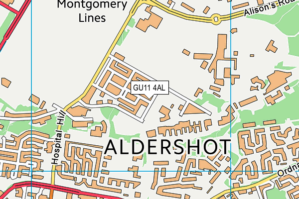 GU11 4AL map - OS VectorMap District (Ordnance Survey)