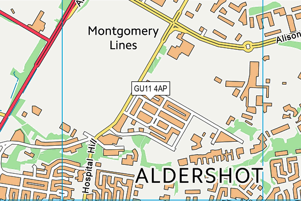 GU11 4AP map - OS VectorMap District (Ordnance Survey)