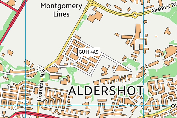 GU11 4AS map - OS VectorMap District (Ordnance Survey)