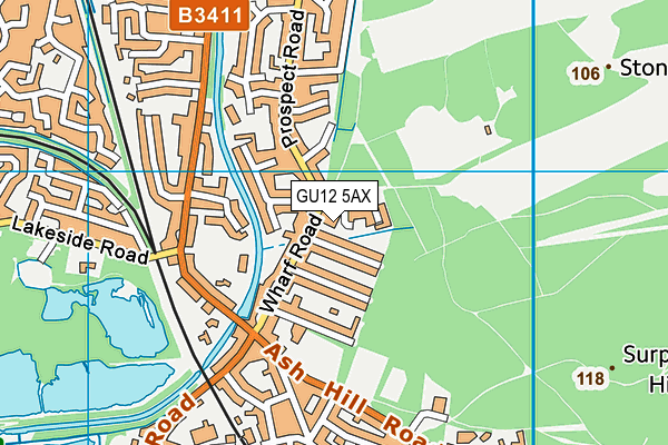 GU12 5AX map - OS VectorMap District (Ordnance Survey)
