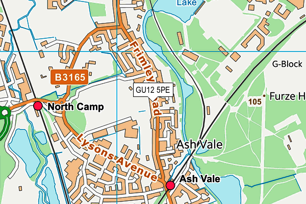 GU12 5PE map - OS VectorMap District (Ordnance Survey)