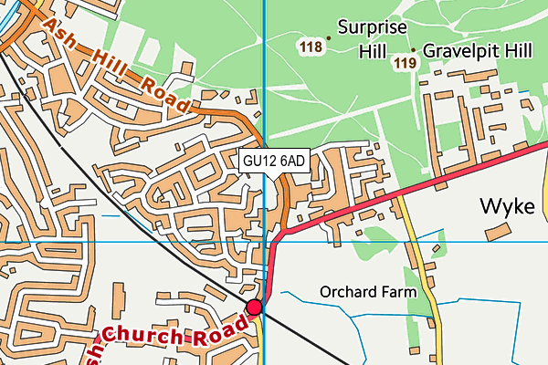 GU12 6AD map - OS VectorMap District (Ordnance Survey)