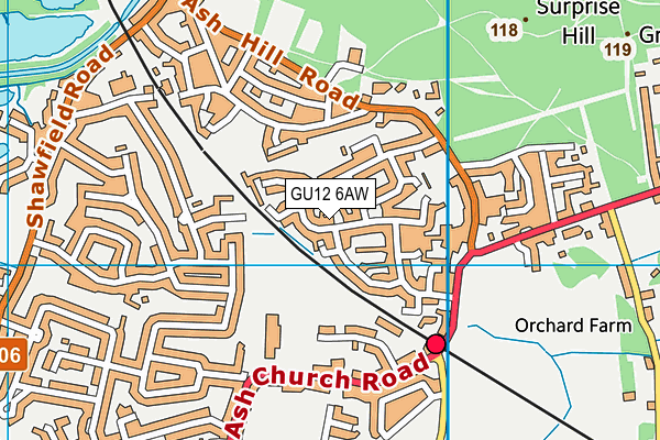 GU12 6AW map - OS VectorMap District (Ordnance Survey)