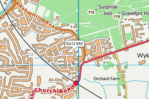 GU12 6AX map - OS VectorMap District (Ordnance Survey)