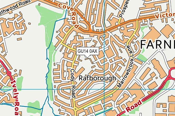 GU14 0AX map - OS VectorMap District (Ordnance Survey)