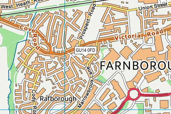 GU14 0FD map - OS VectorMap District (Ordnance Survey)