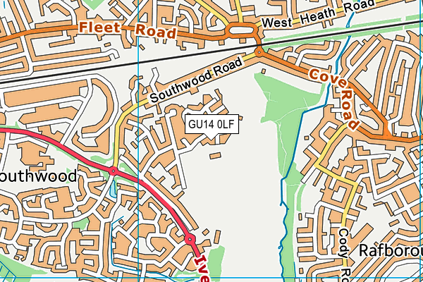 GU14 0LF map - OS VectorMap District (Ordnance Survey)