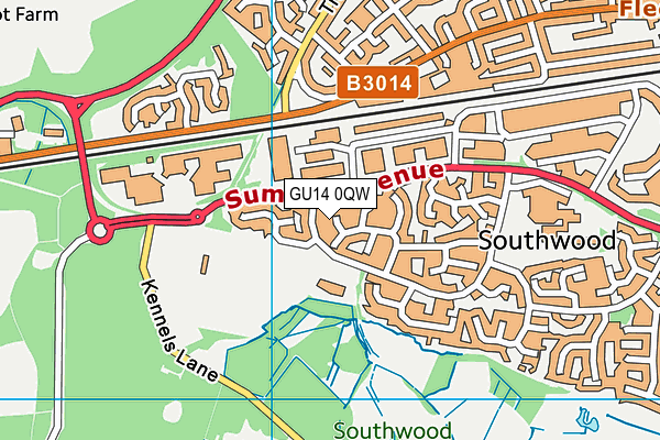 GU14 0QW map - OS VectorMap District (Ordnance Survey)