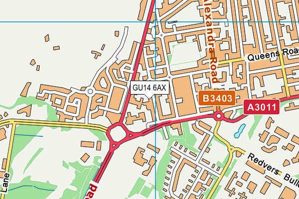 GU14 6AX map - OS VectorMap District (Ordnance Survey)