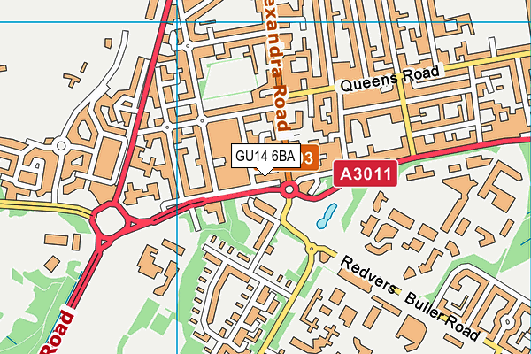 GU14 6BA map - OS VectorMap District (Ordnance Survey)