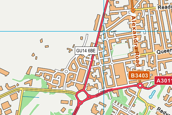 GU14 6BE map - OS VectorMap District (Ordnance Survey)