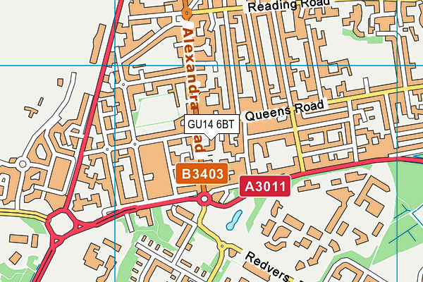 GU14 6BT map - OS VectorMap District (Ordnance Survey)