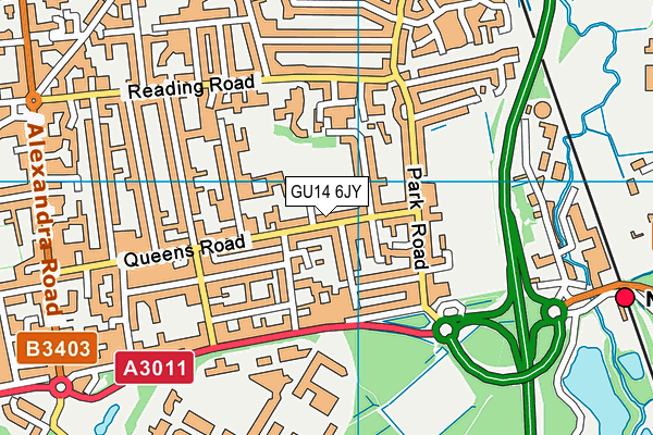 GU14 6JY map - OS VectorMap District (Ordnance Survey)