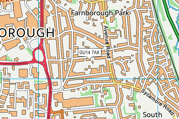 GU14 7AX map - OS VectorMap District (Ordnance Survey)