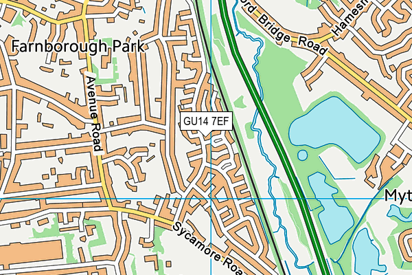 GU14 7EF map - OS VectorMap District (Ordnance Survey)