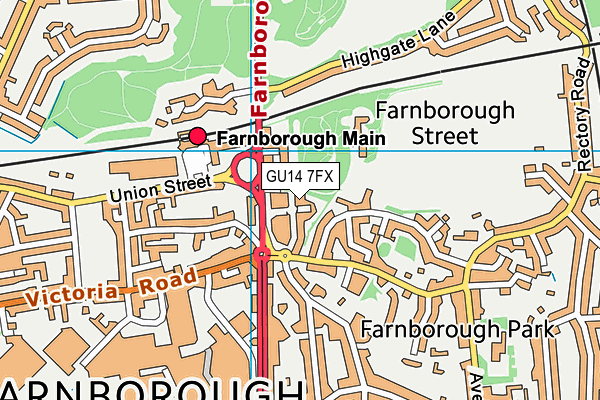 GU14 7FX map - OS VectorMap District (Ordnance Survey)