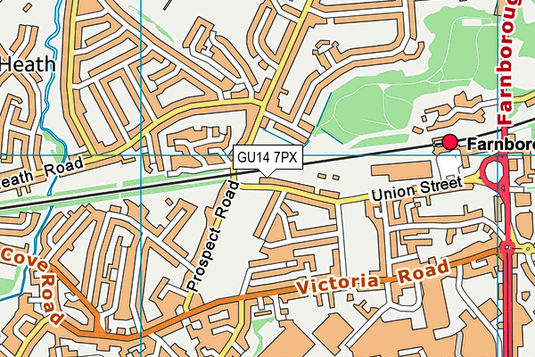 GU14 7PX map - OS VectorMap District (Ordnance Survey)