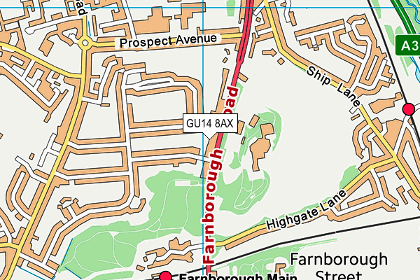 GU14 8AX map - OS VectorMap District (Ordnance Survey)