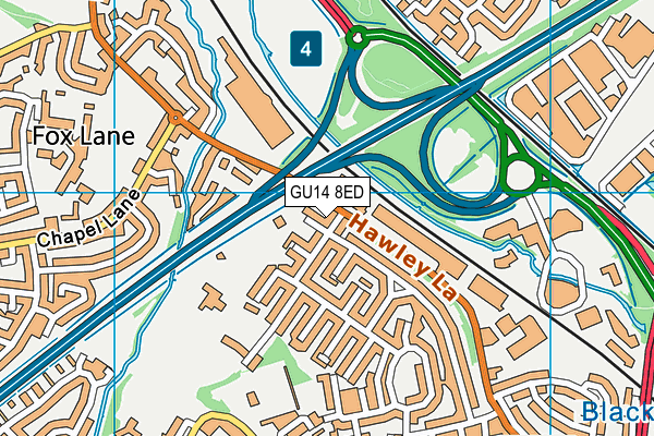 GU14 8ED map - OS VectorMap District (Ordnance Survey)