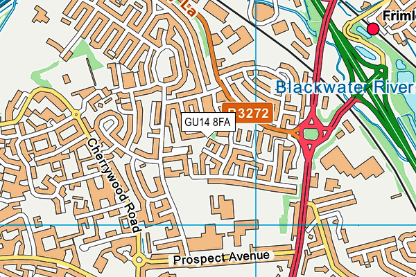 GU14 8FA map - OS VectorMap District (Ordnance Survey)