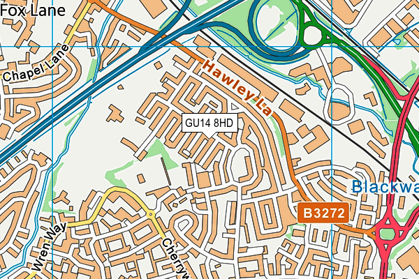 GU14 8HD map - OS VectorMap District (Ordnance Survey)