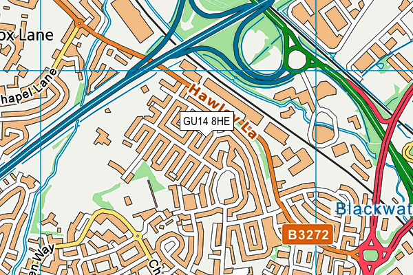 GU14 8HE map - OS VectorMap District (Ordnance Survey)