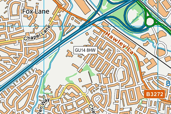 Moor Road Playing Fields map (GU14 8HW) - OS VectorMap District (Ordnance Survey)
