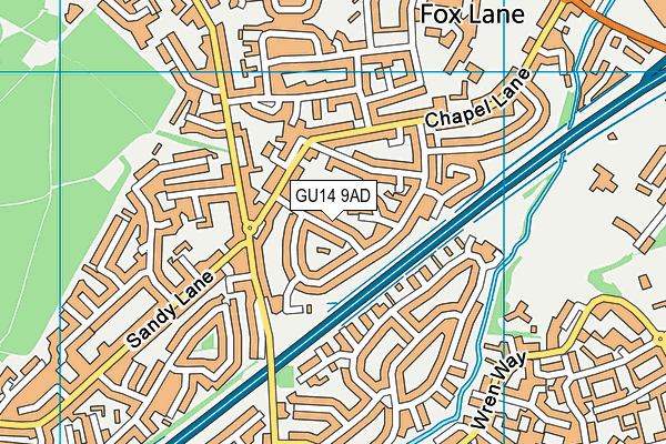 GU14 9AD map - OS VectorMap District (Ordnance Survey)