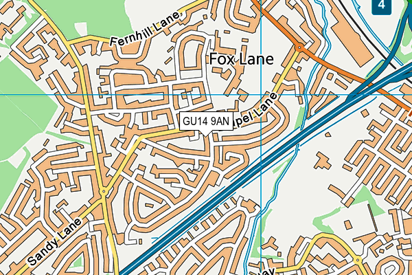 GU14 9AN map - OS VectorMap District (Ordnance Survey)