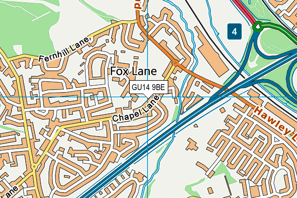 GU14 9BE map - OS VectorMap District (Ordnance Survey)