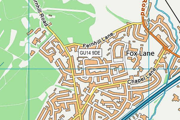 GU14 9DE map - OS VectorMap District (Ordnance Survey)