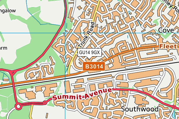 GU14 9GX map - OS VectorMap District (Ordnance Survey)