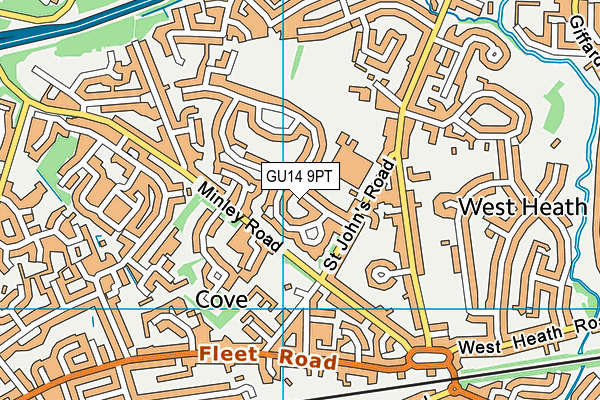GU14 9PT map - OS VectorMap District (Ordnance Survey)