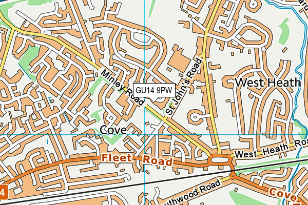 GU14 9PW map - OS VectorMap District (Ordnance Survey)