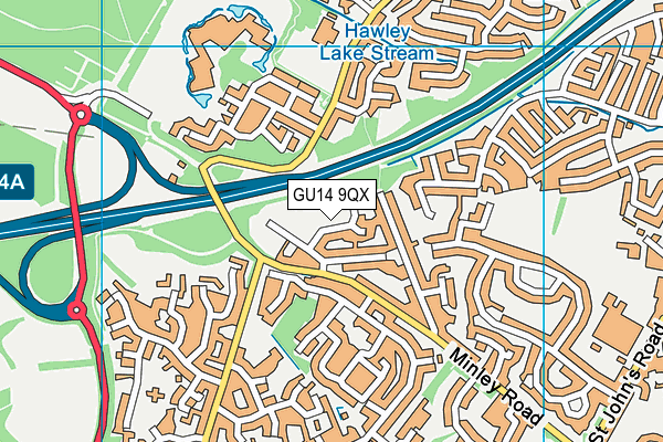 GU14 9QX map - OS VectorMap District (Ordnance Survey)