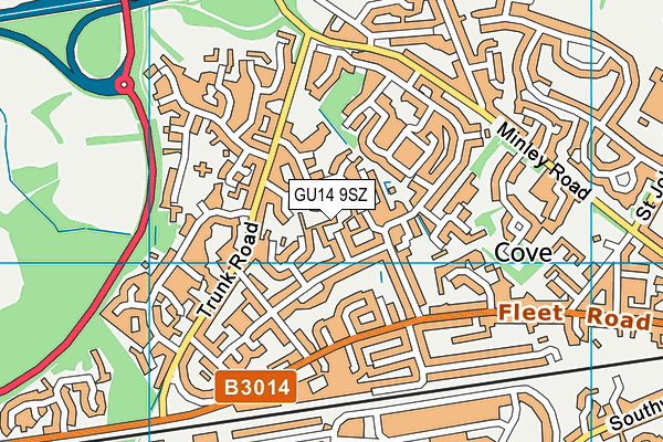 GU14 9SZ map - OS VectorMap District (Ordnance Survey)