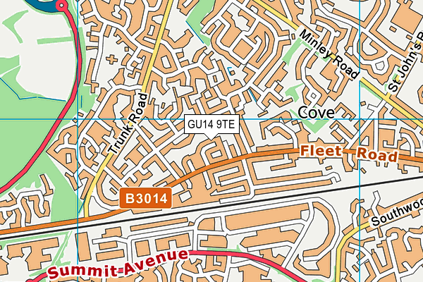 GU14 9TE map - OS VectorMap District (Ordnance Survey)