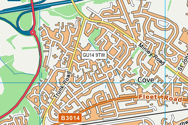 GU14 9TW map - OS VectorMap District (Ordnance Survey)