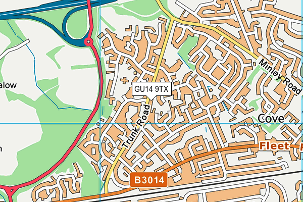 GU14 9TX map - OS VectorMap District (Ordnance Survey)