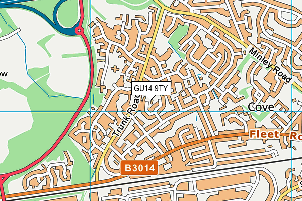 GU14 9TY map - OS VectorMap District (Ordnance Survey)