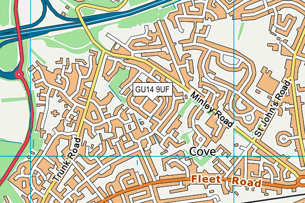 GU14 9UF map - OS VectorMap District (Ordnance Survey)