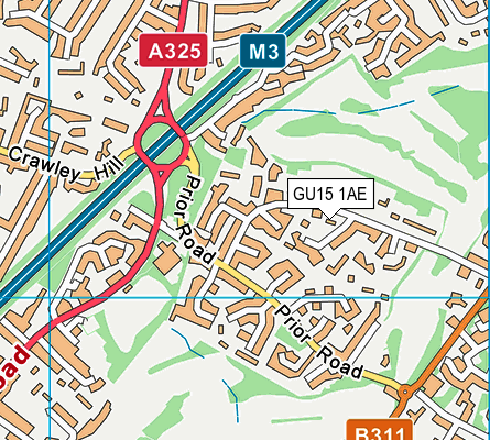 GU15 1AE map - OS VectorMap District (Ordnance Survey)