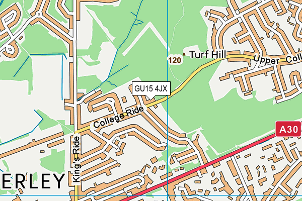 GU15 4JX map - OS VectorMap District (Ordnance Survey)